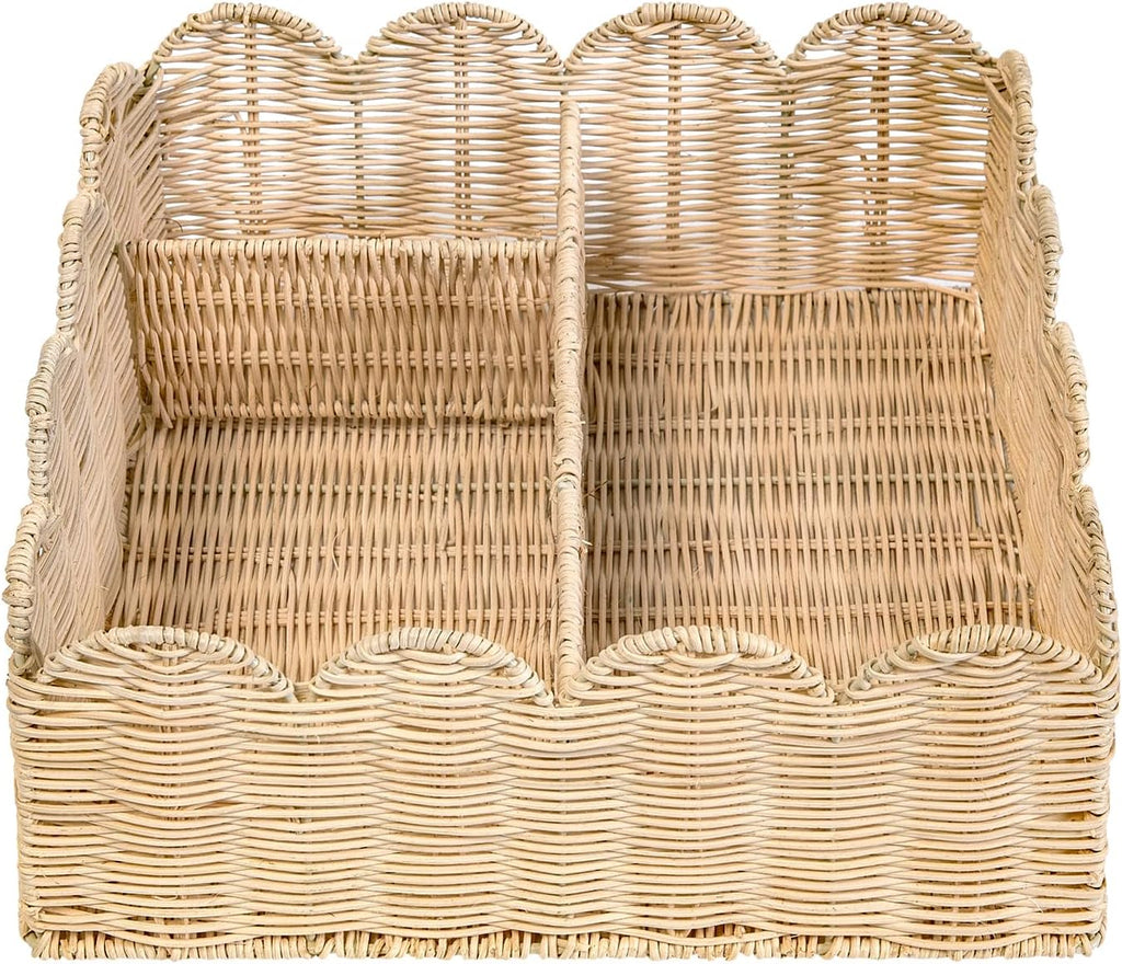 Rattan Scalloped Divided Storage Basket