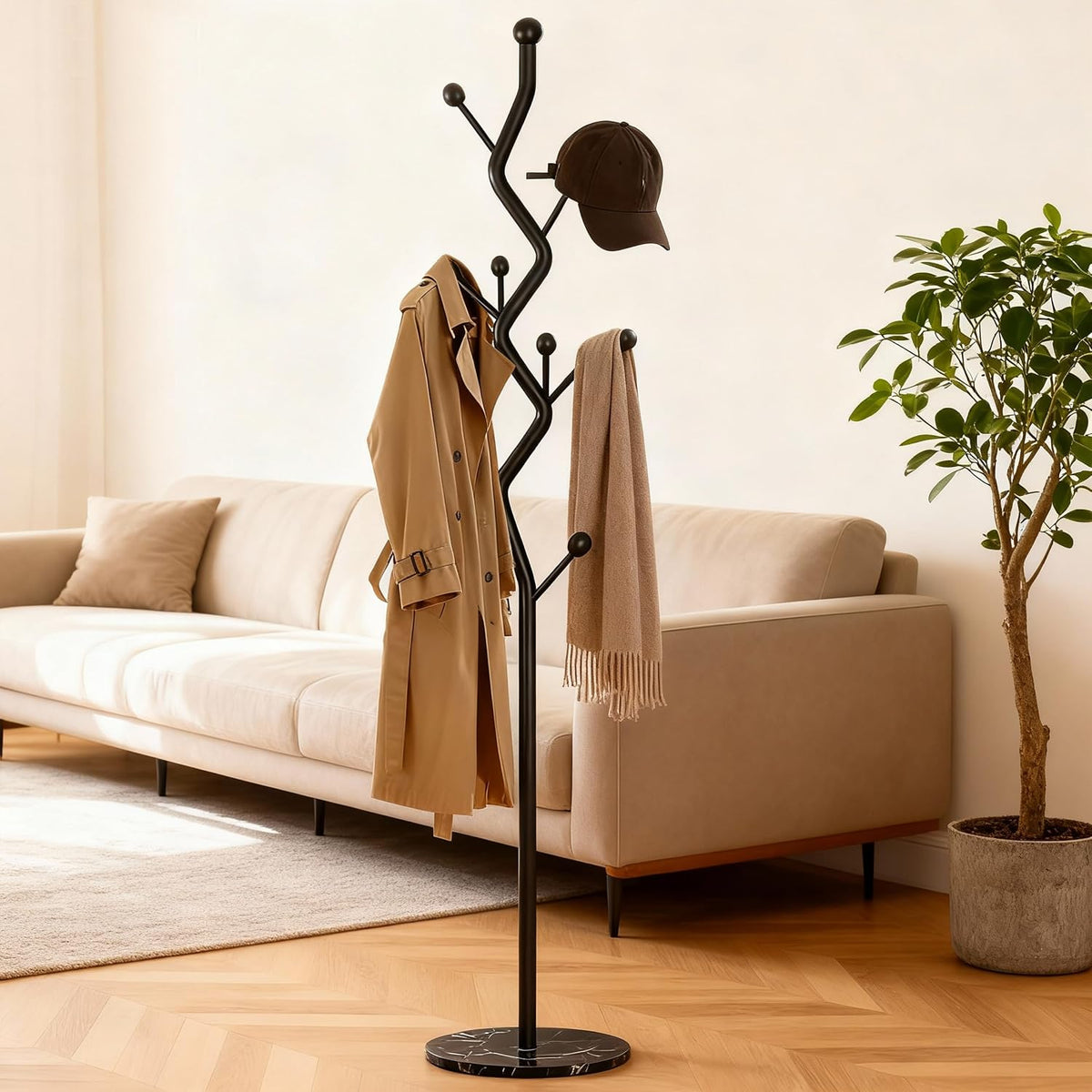 Modern Freestanding Coat Rack with Marble Base