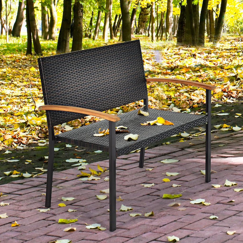 Wicker Acacia Patio Loveseat Bench