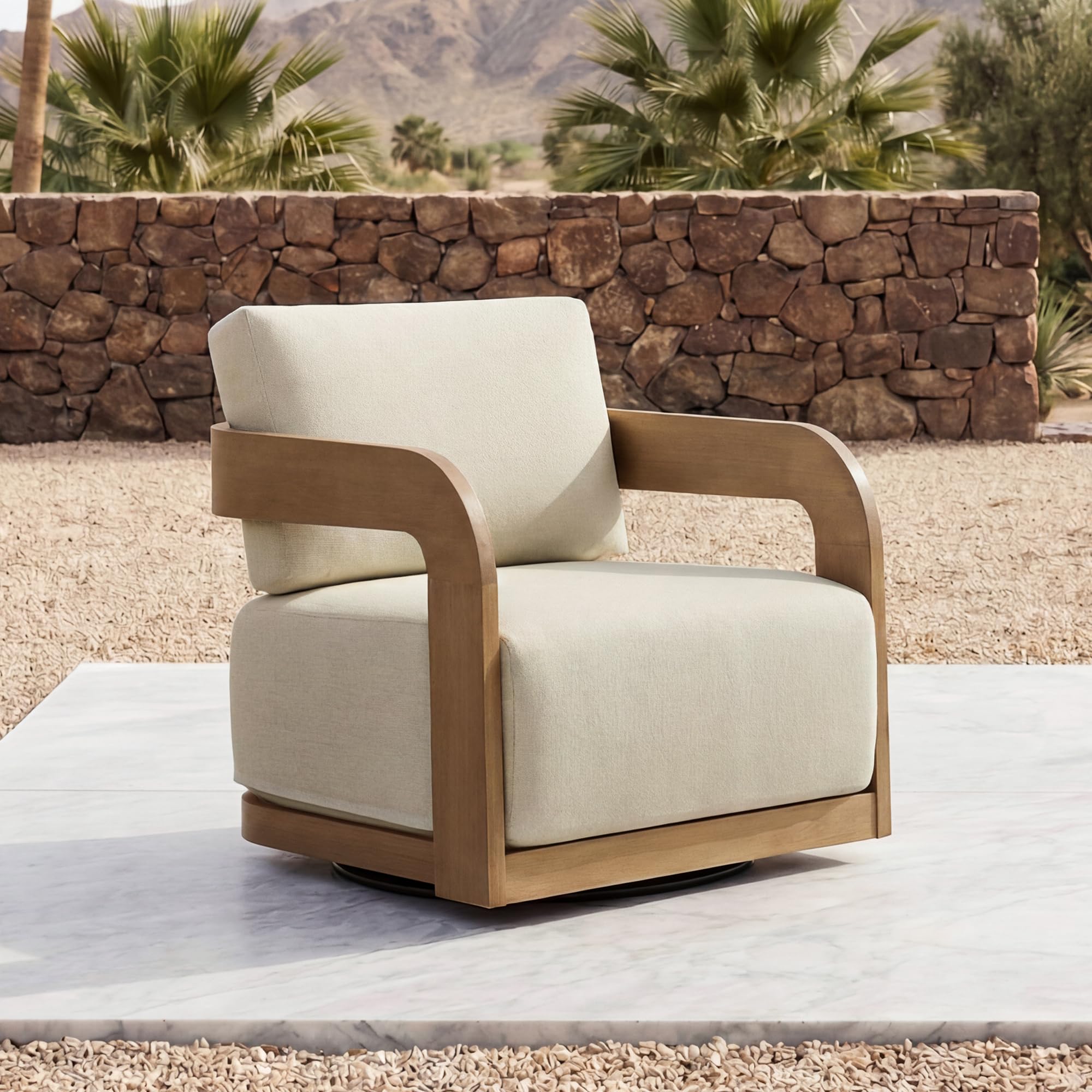 Eucalyptus Patio Swivel Chair With Cushion