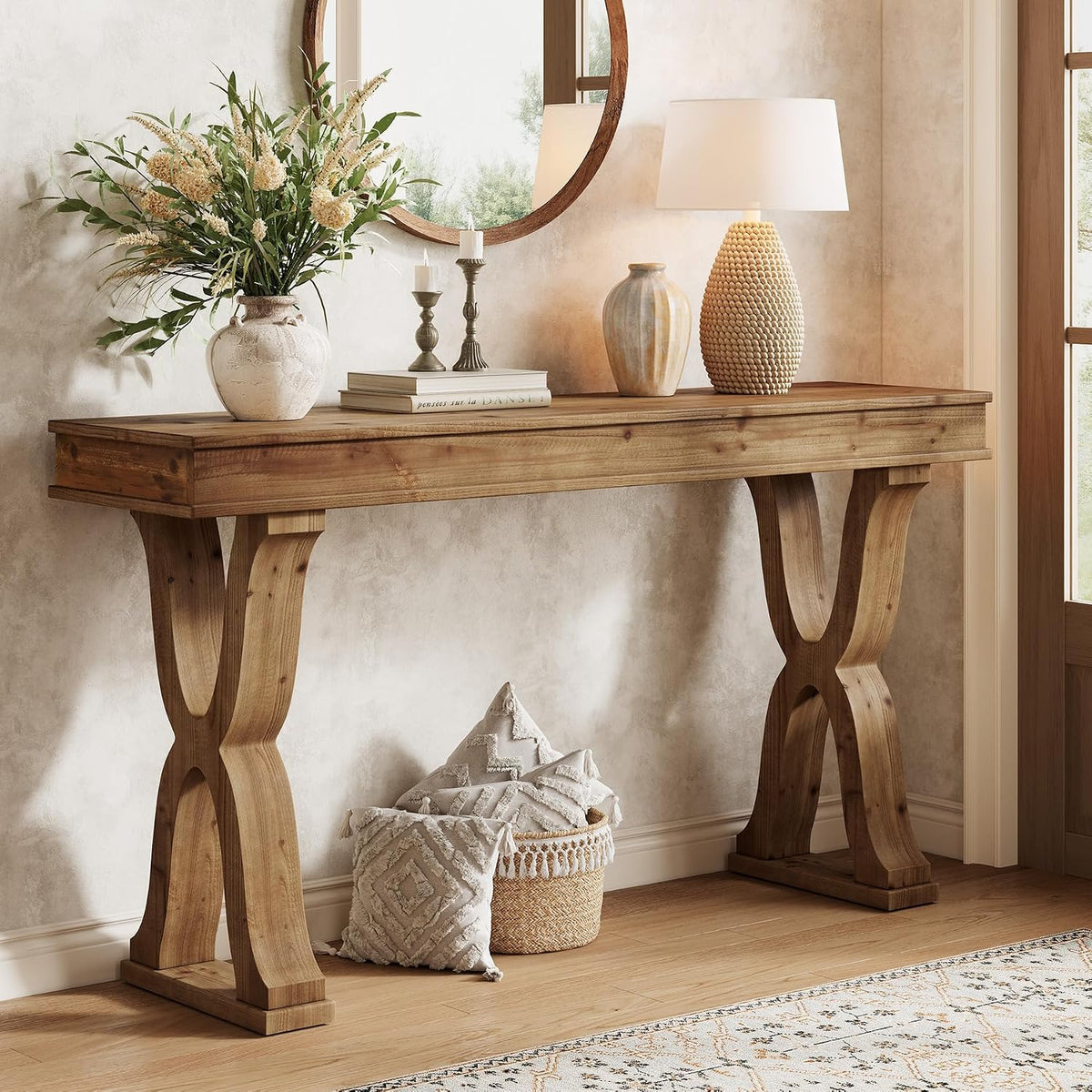 63" Solid Wood Farmhouse Console Table
