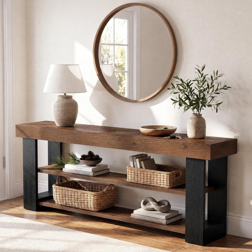 63" 3-Tier Solid Wood Console Table