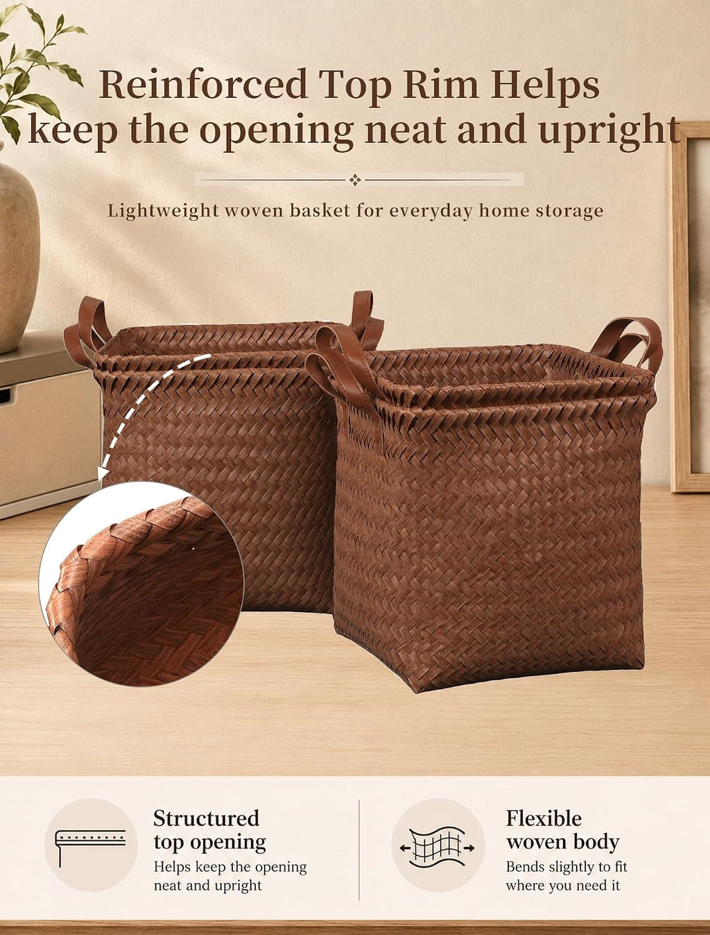 Brown Wicker Storage Baskets 4 Pack