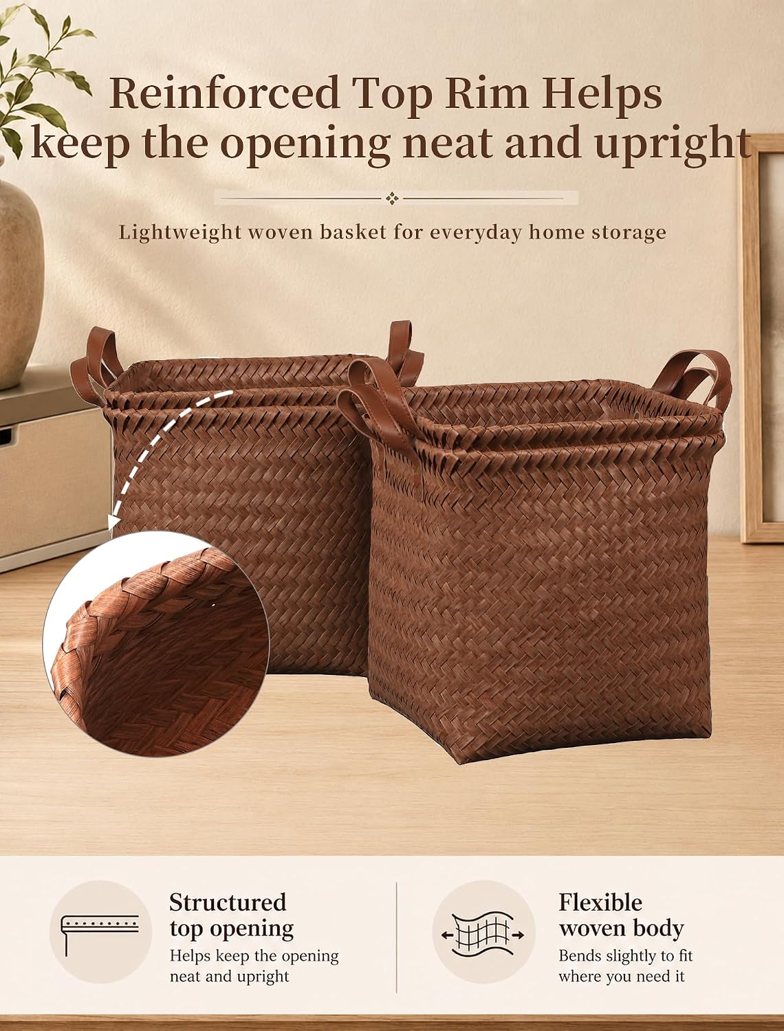Brown Wicker Storage Baskets 4 Pack