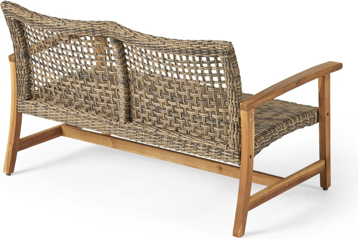 Acacia Wicker Outdoor Patio Bench