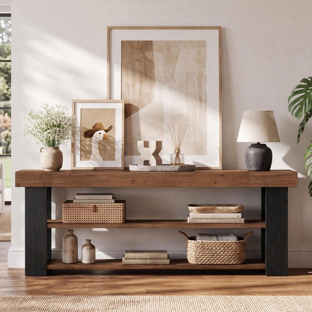 63" 3-Tier Solid Wood Console Table