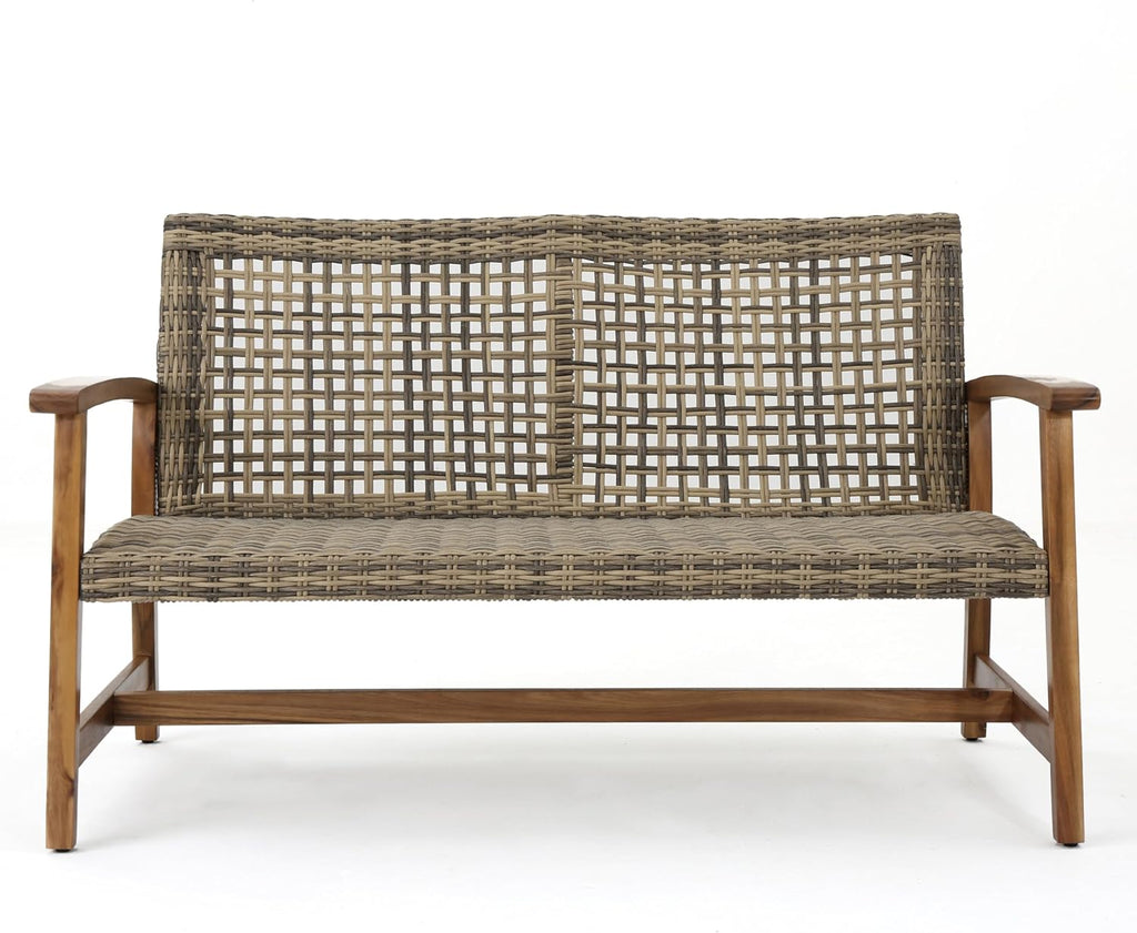 Acacia Wicker Patio Loveseat Bench