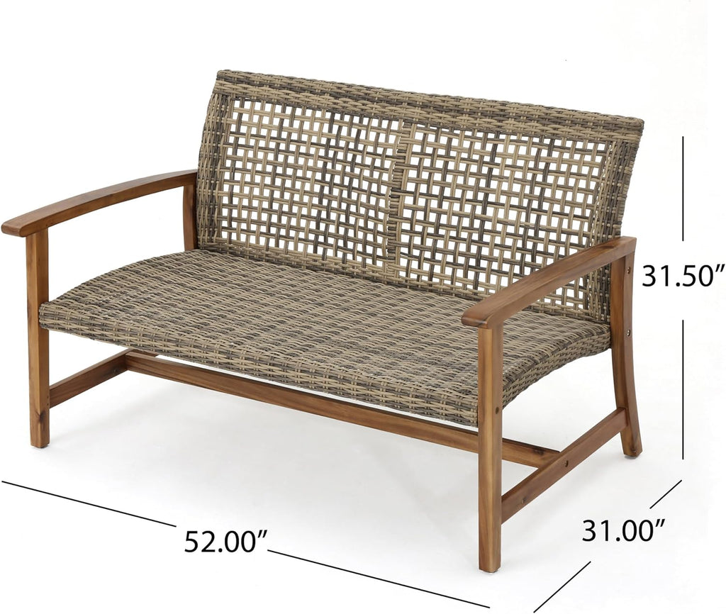 Acacia Wicker Outdoor Patio Bench