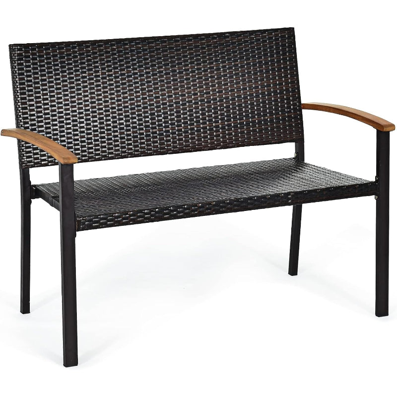 Wicker Acacia Patio Loveseat Bench