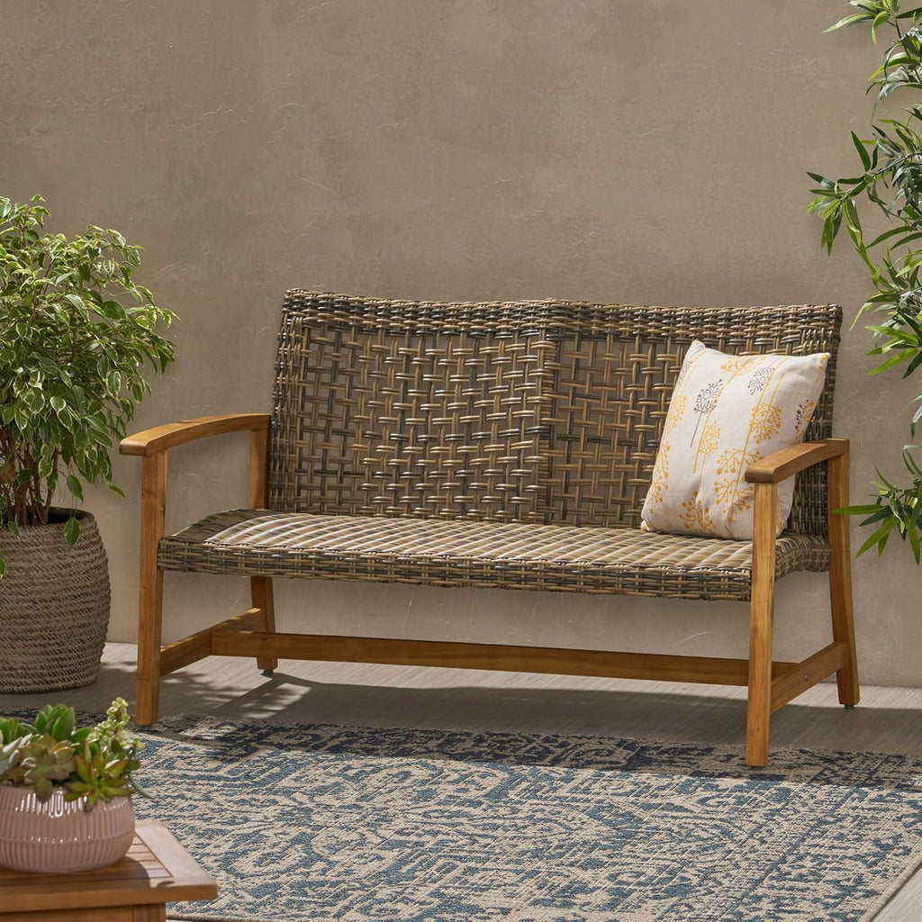 Acacia Wicker Patio Loveseat Bench
