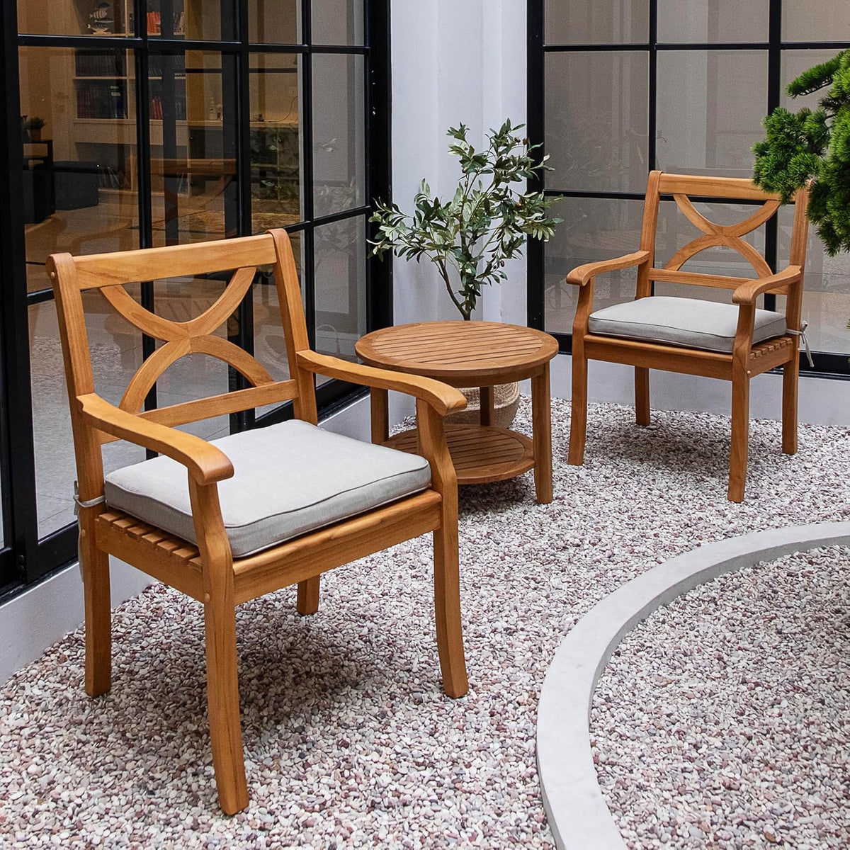 Teak Patio Bistro Set With Cushions