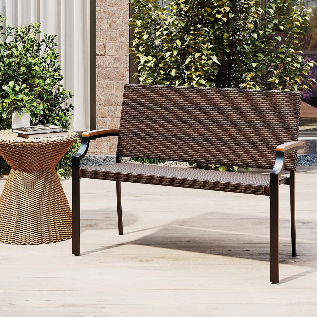 Wicker Acacia Patio Loveseat Bench