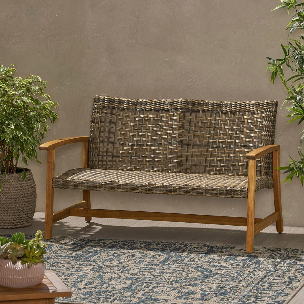 Acacia Wicker Outdoor Patio Bench