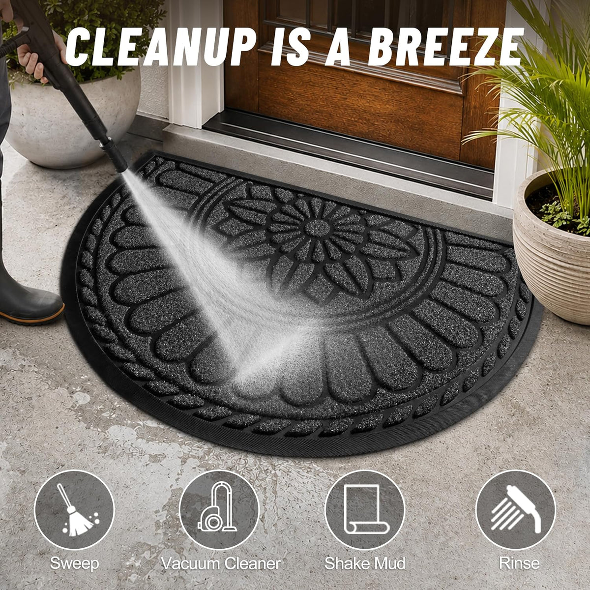 Grey Half Round Door Mat 47"x32"