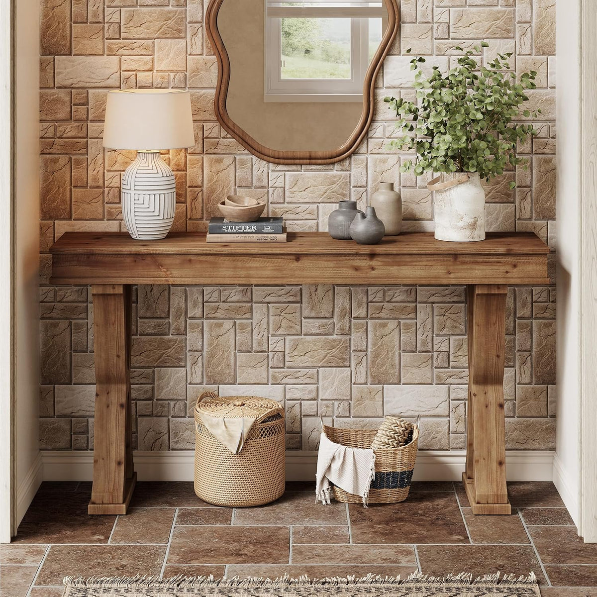 63" Solid Wood Farmhouse Console Table