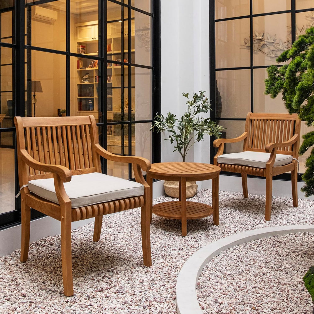 Teak Patio Bistro Set With Cushions