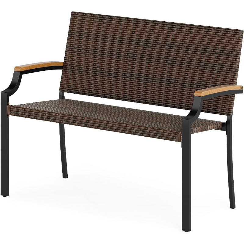 Wicker Acacia Patio Loveseat Bench
