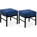 Metal Patio Ottoman With Blue Cushions
