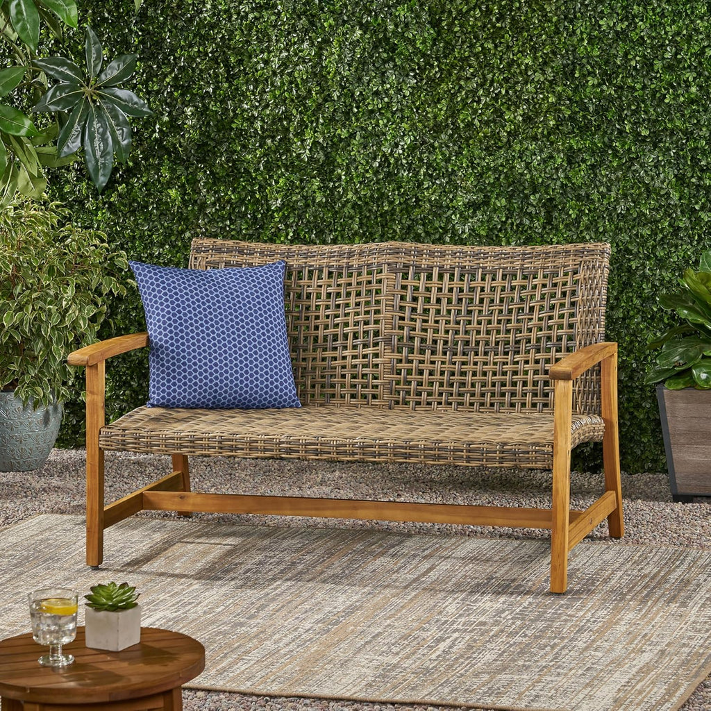Acacia Wicker Patio Loveseat Bench