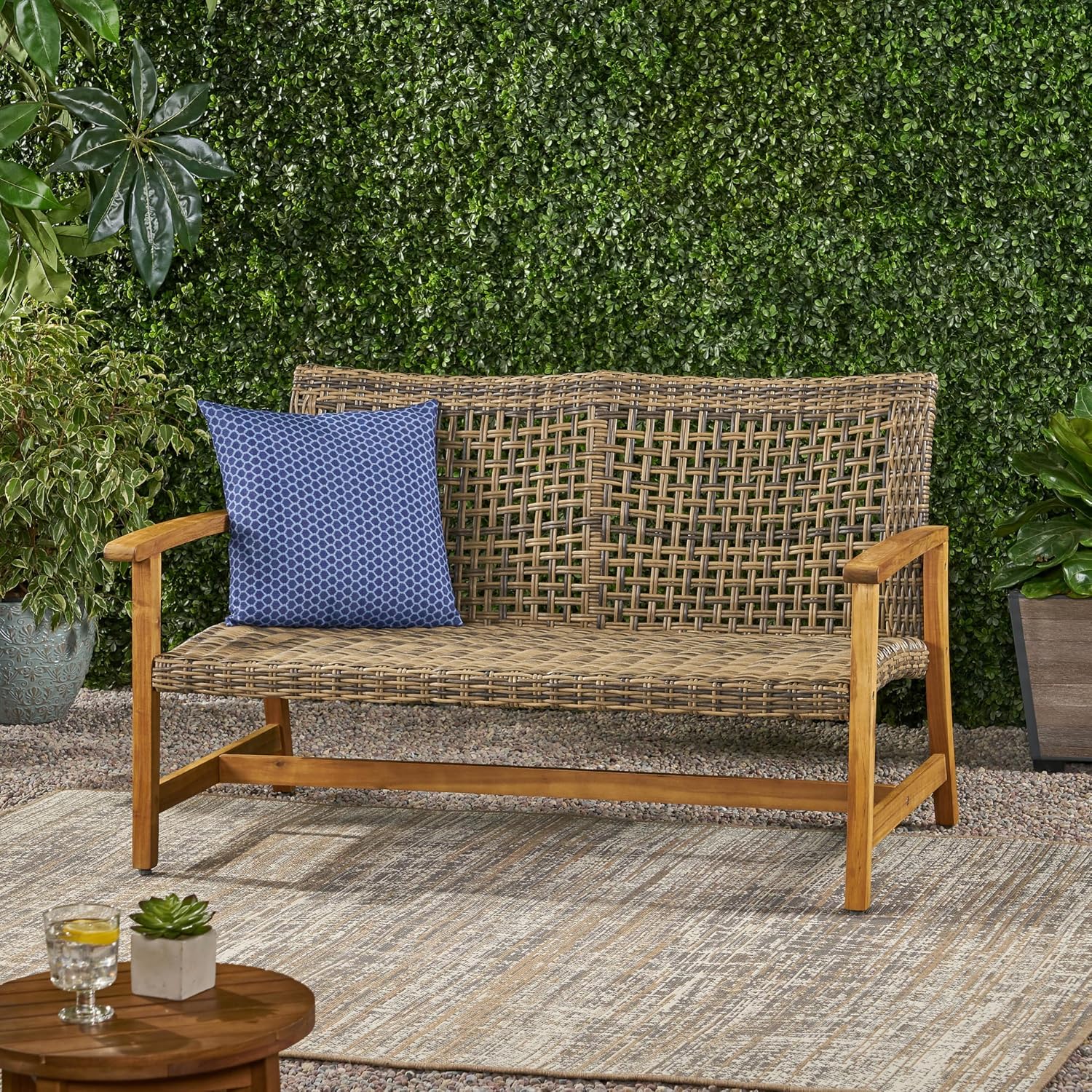 Acacia Wicker Patio Loveseat Bench