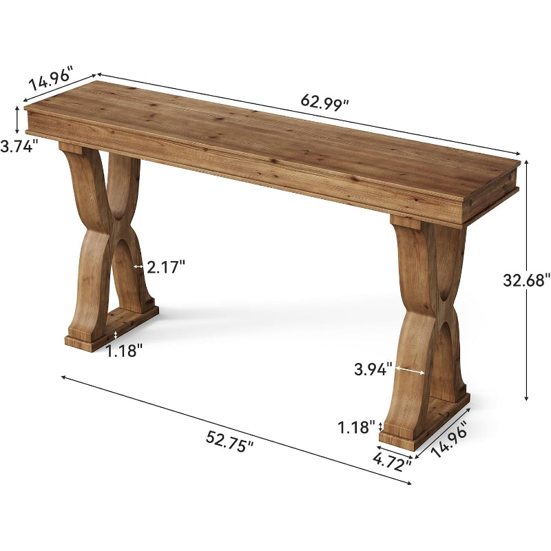 63" Solid Wood Farmhouse Console Table