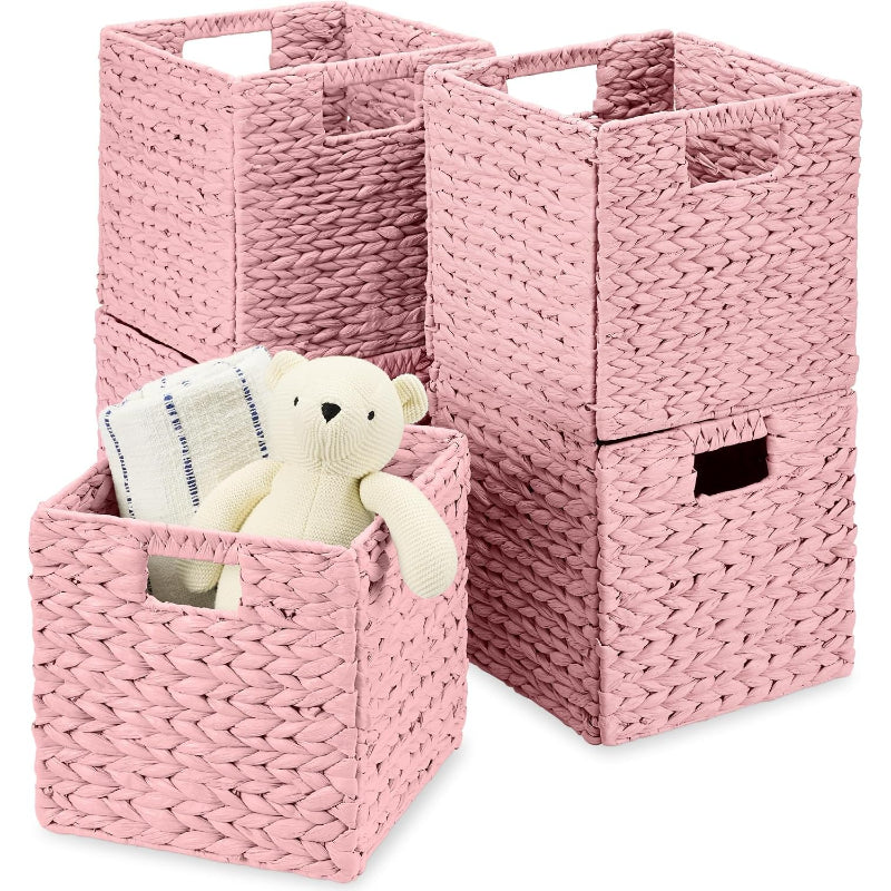 Pink Water Hyacinth Cube Baskets Set of 5