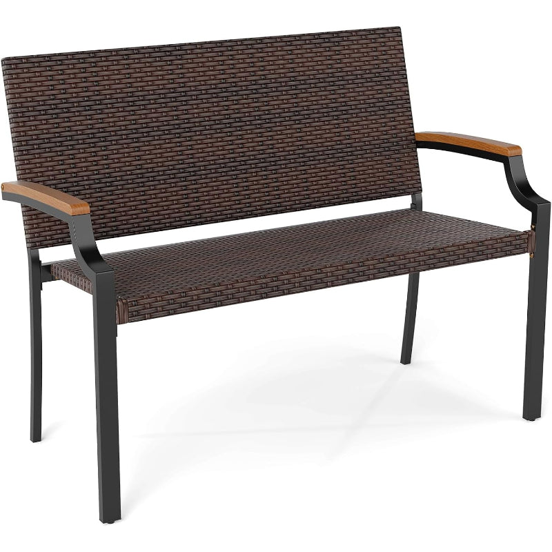 Wicker Acacia Patio Loveseat Bench