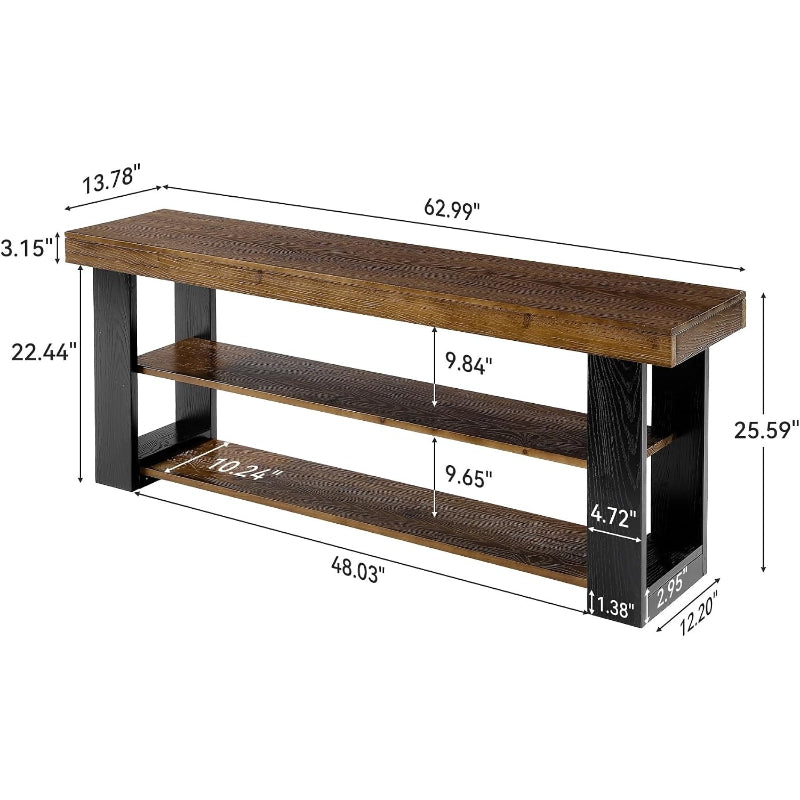 63" 3-Tier Solid Wood Console Table